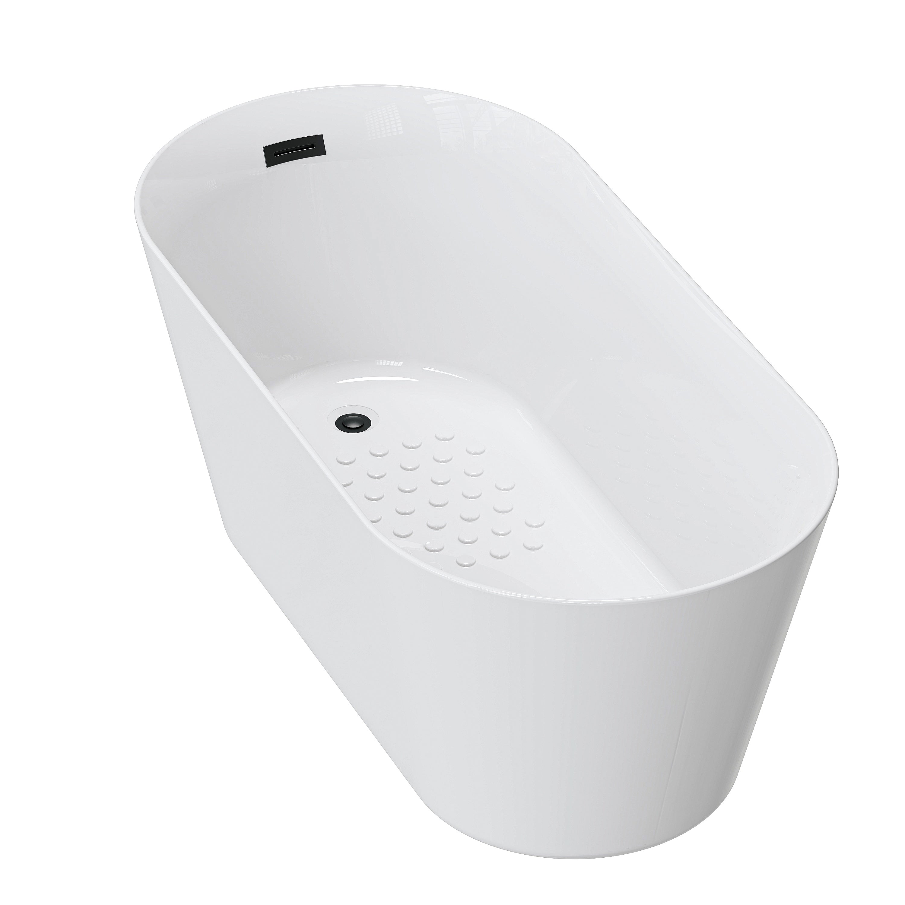 HOROW TU59-MBN-A 59" Matte Black Acrylic Freestanding Bathtub with Side Drain