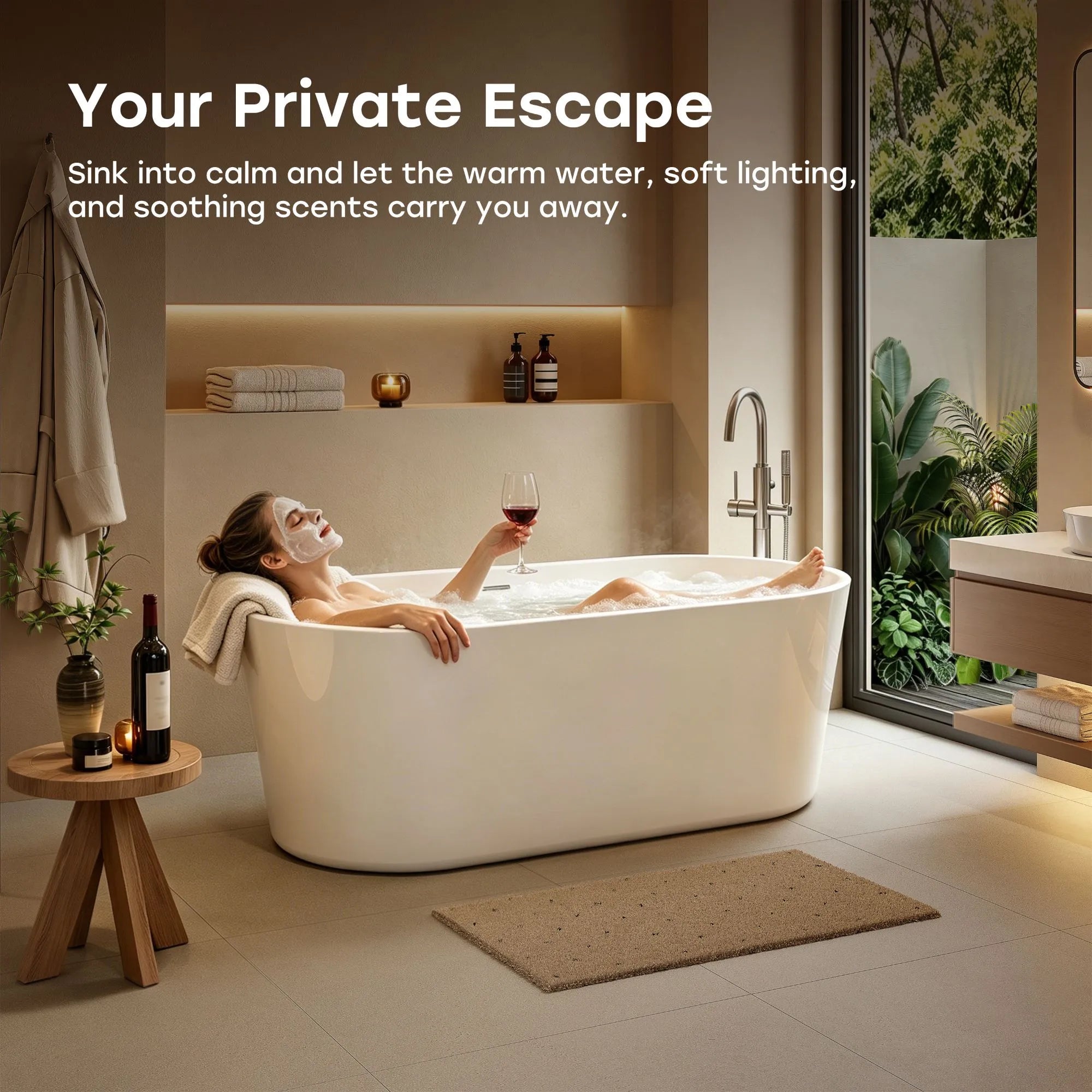 HOROW TU67-MW-OF 67" Acrylic Deep Soaking Bathtub with Premium Thickened Sealant