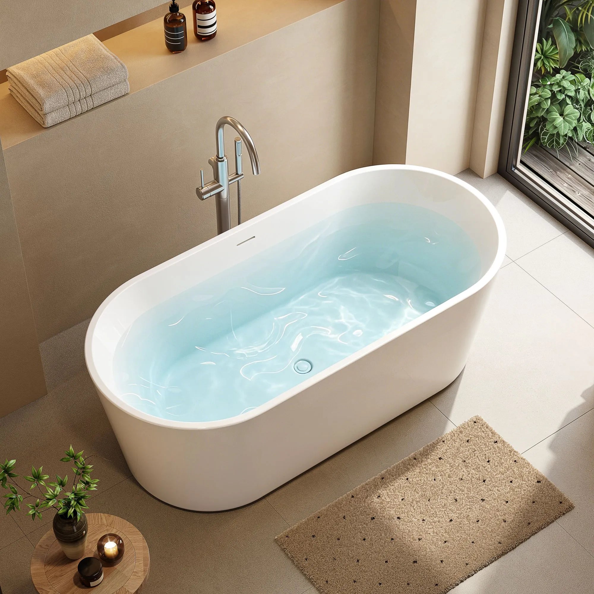 HOROW TU67-MW-OF 67" Acrylic Deep Soaking Bathtub with Premium Thickened Sealant